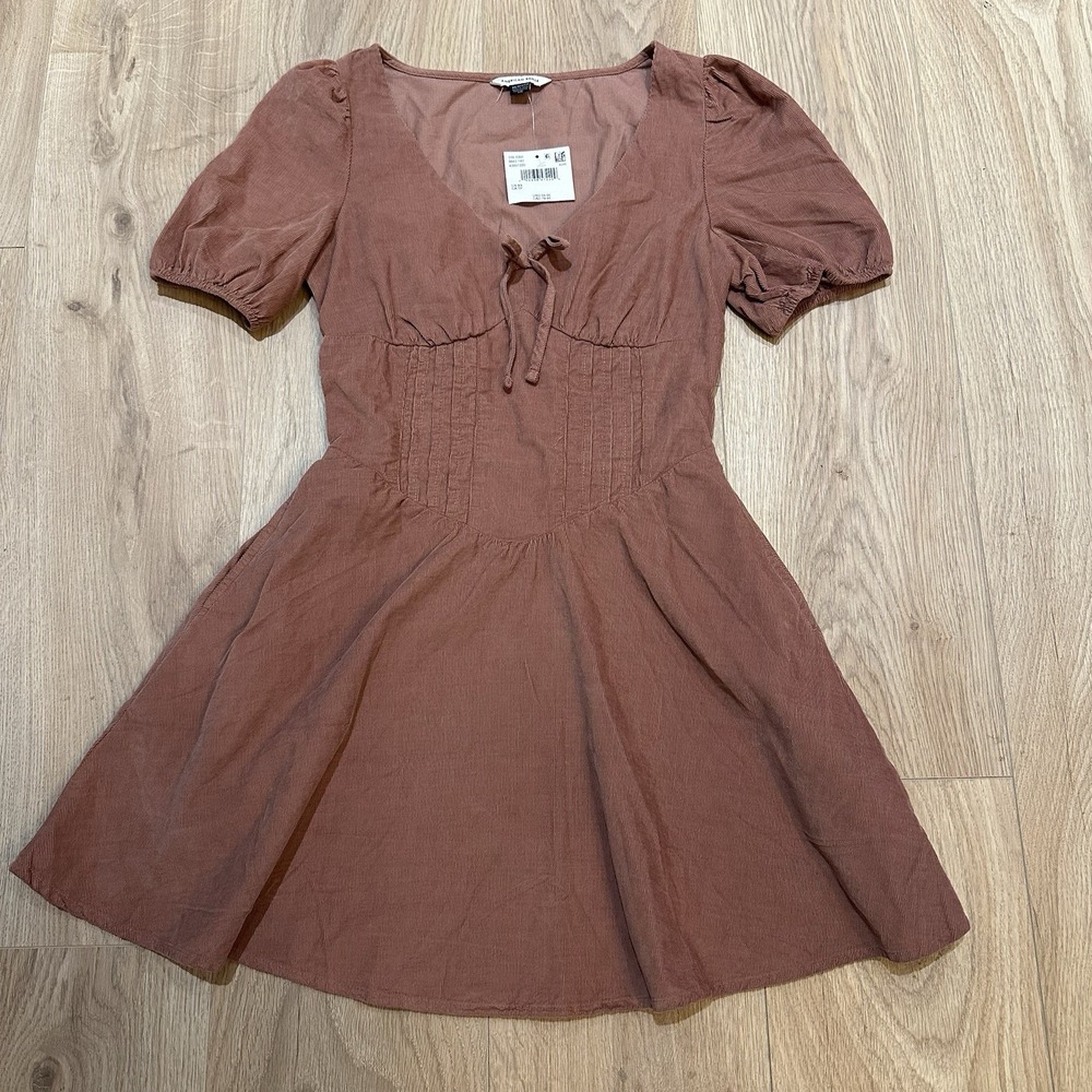 American‎ Eagle Women's V-Neck Corduroy Mini Dress Sz XS Corset Cottagecore Pink